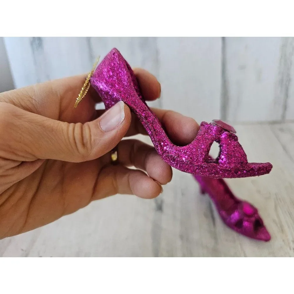 Purple stiletto heel‎ shoe ornament glitter Xmas tree set